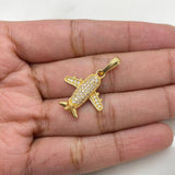 Dije Avion 2.75gr / 2.5cm / Circones Blancos Oro Amarillo 18K &