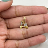 Dije Moto 0.8gr / 1.3cm / Circones Blancos Dos Oros Amarillo Blanco 18K &