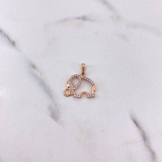 Dije Silueta Elefante 1.6gr / 2cm / Circones Azul Blancos Oro Rosa 18K $