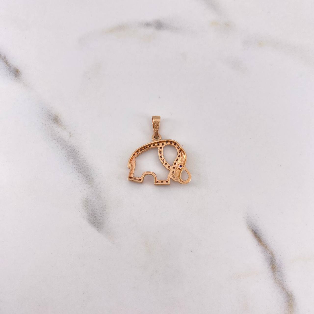 Dije Silueta Elefante 1.6gr / 2cm / Circones Azul Blancos Oro Rosa 18K $
