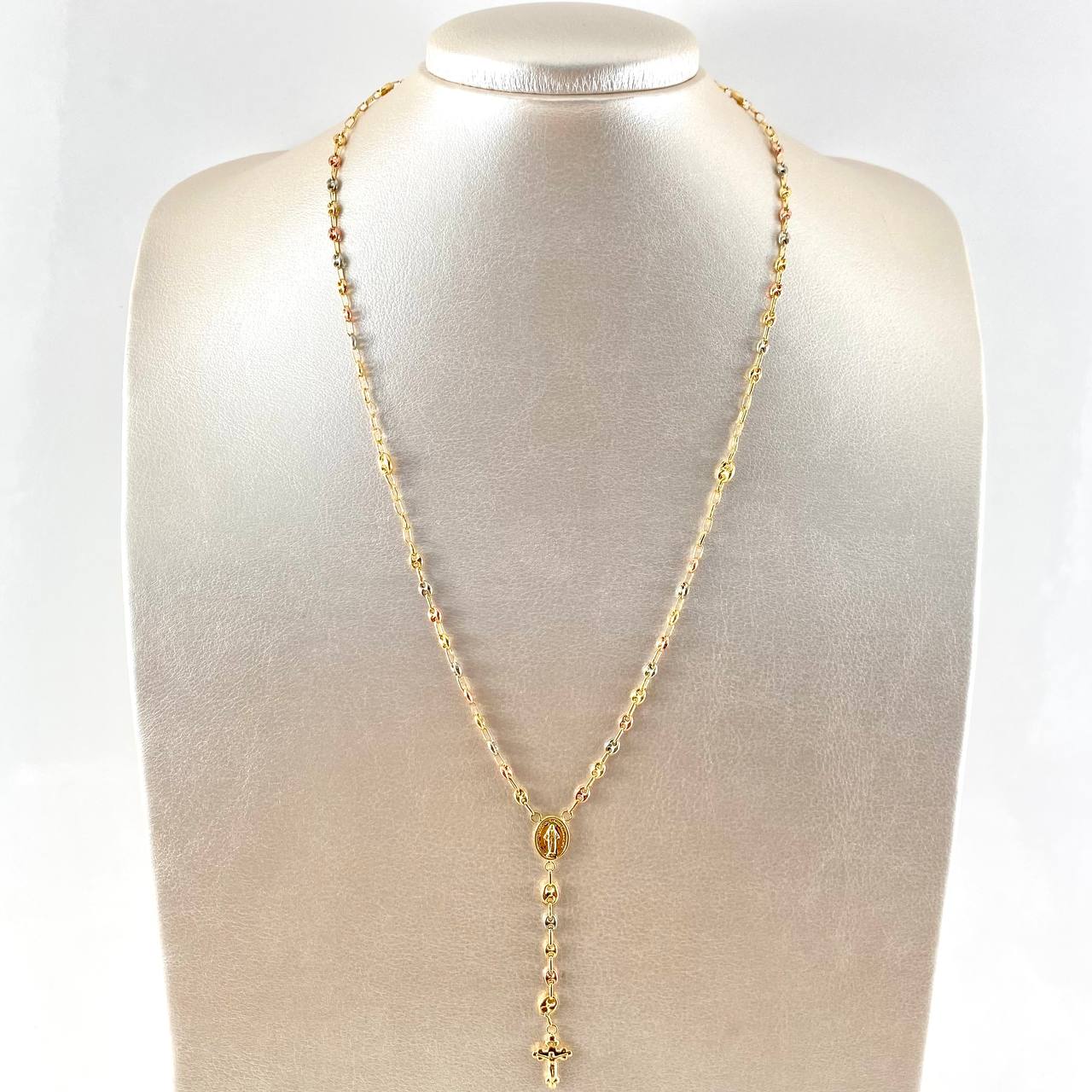 Rosario GC Virgen Milagrosa Cruz Tres Puntas 5.4gr / 50cm / 3mm-4mm Tres Oros 18K *