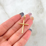 Dije Cruz Bastón 1.35gr / 3.9cm / Lisa Cargador Bordeado Oro Amarillo 18K *