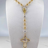 Rosario Virgen Maria 74.1gr / 70.6cm / 8mm Bolas Lisa Circones Blancos Dos Oros Amarillo Blanco 18K $