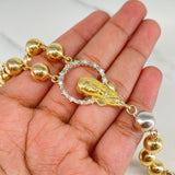 Rosario Virgen Maria 74.1gr / 70.6cm / 8mm Bolas Lisa Circones Blancos Dos Oros Amarillo Blanco 18K $