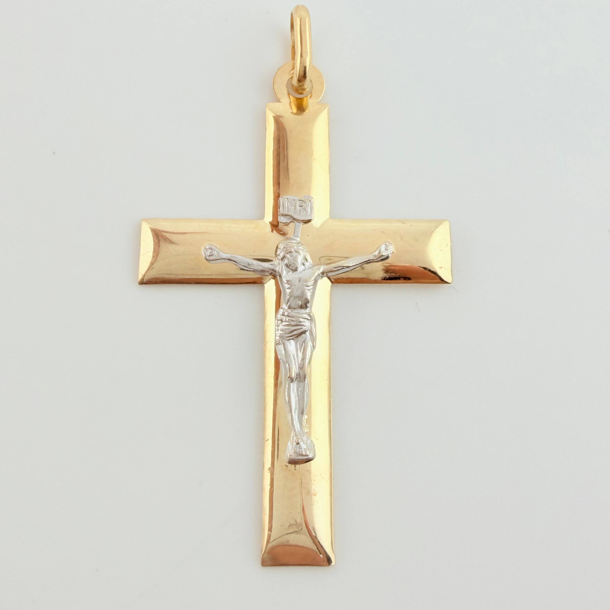 Dije Cruz Cristo 3gr / 5cm / Dos Oros Amarillo Blanco +4 18K ©