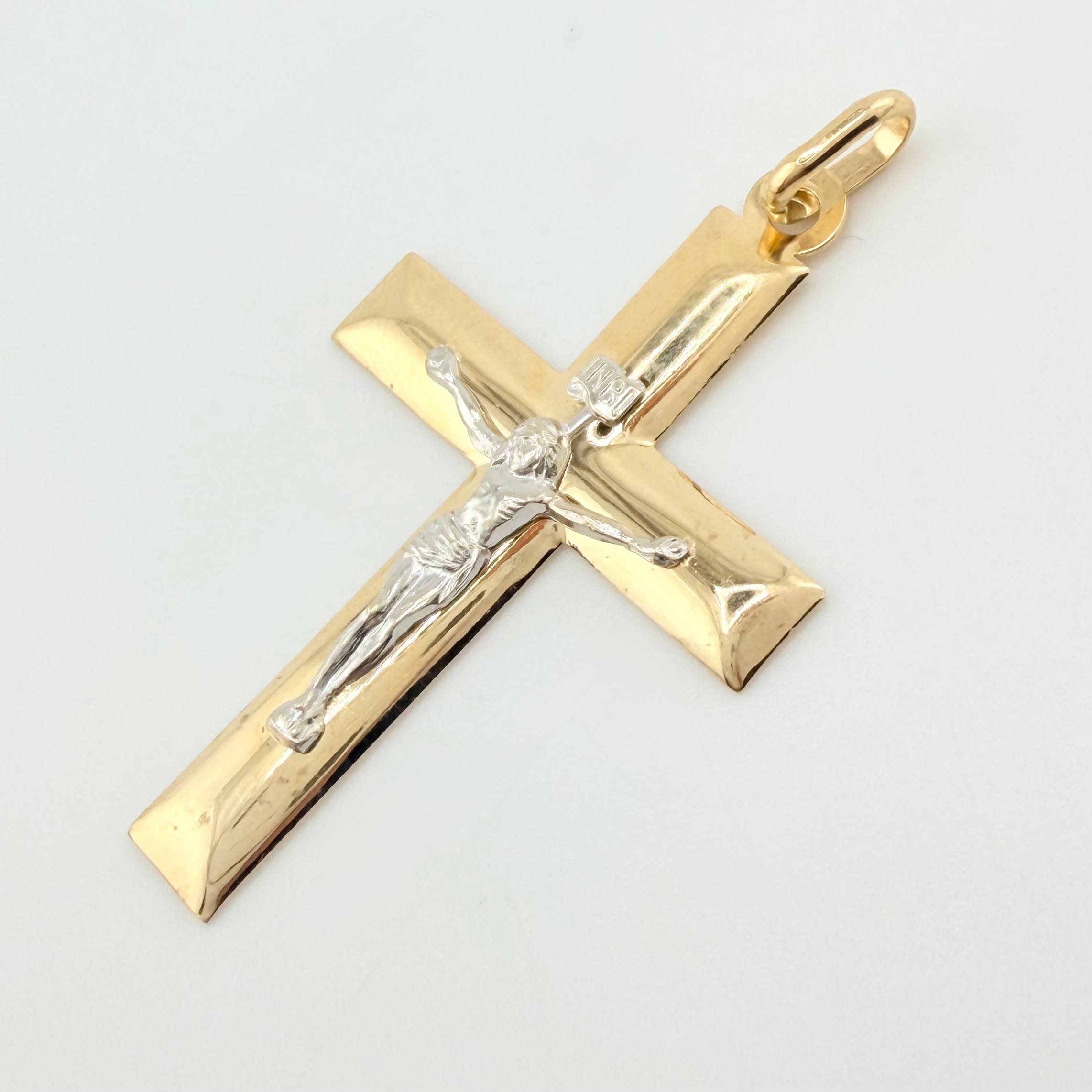 Dije Cruz Cristo 3gr / 5cm / Dos Oros Amarillo Blanco +4 18K ©