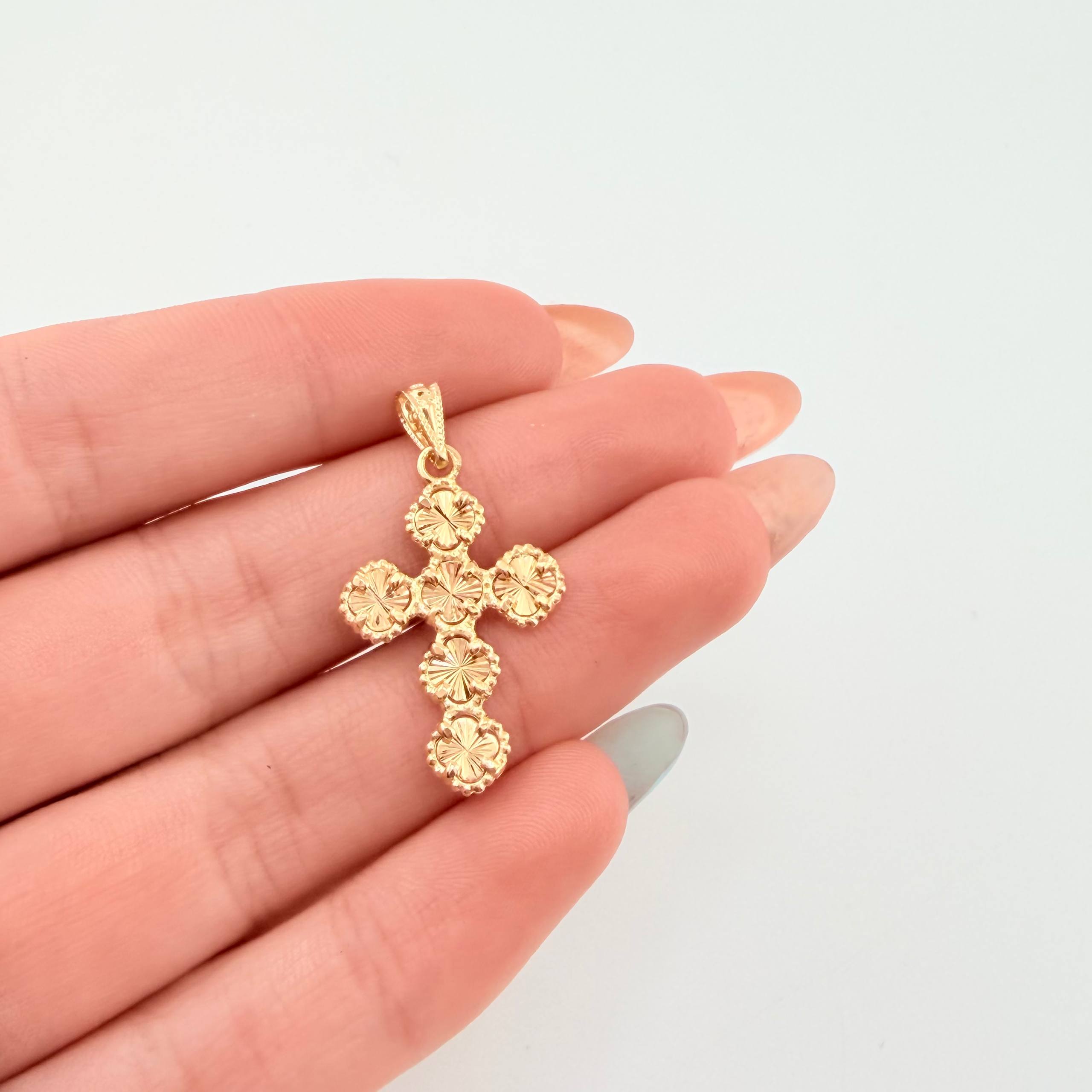 Dije Cruz Trebol Dorada 1.5gr / 3.3cm / Oro Amarillo Nac.Esp. 18K *