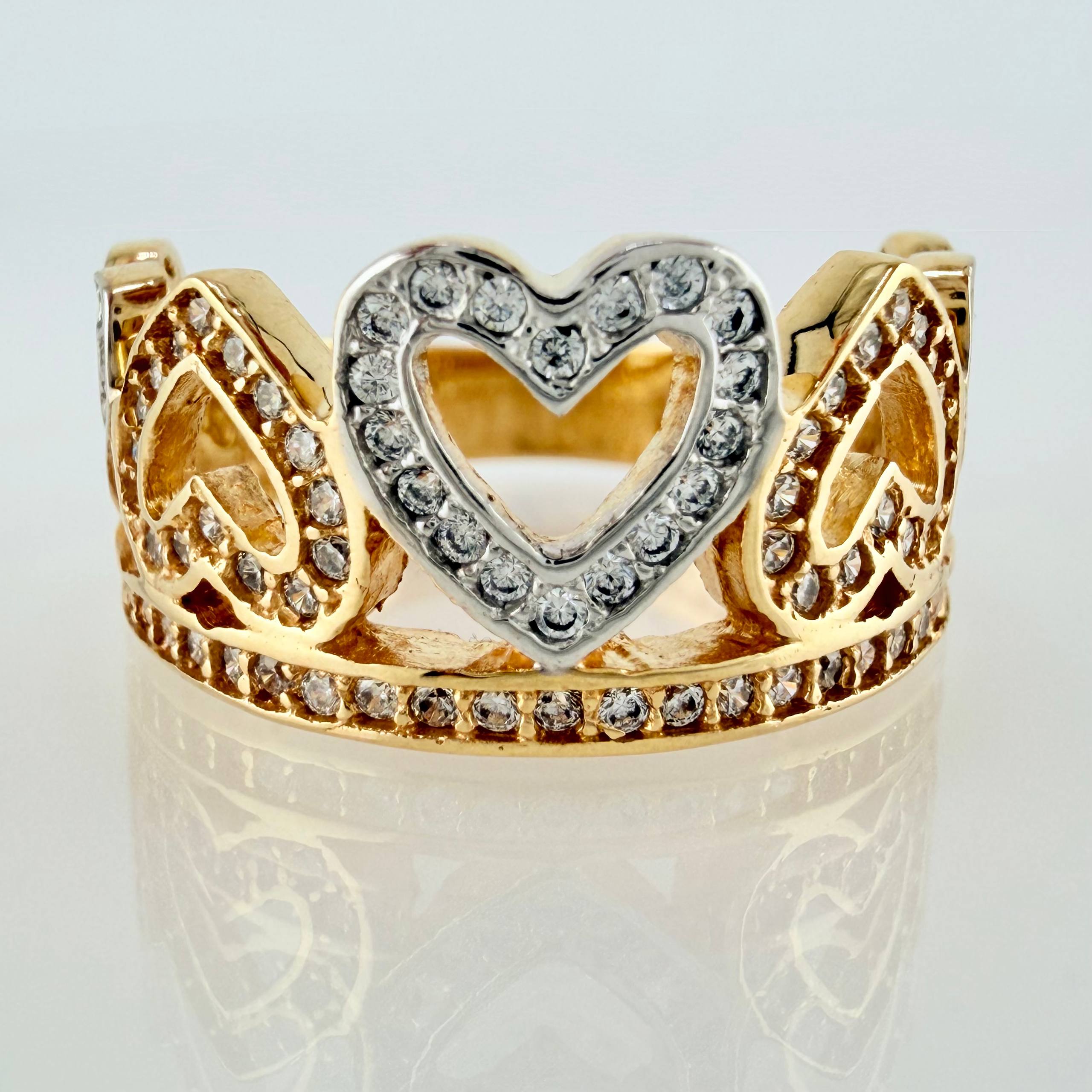 Anillo Corazones Intercalados 4.95gr / T6 3/4 / Dos Oros Amarillo Blanco 18K