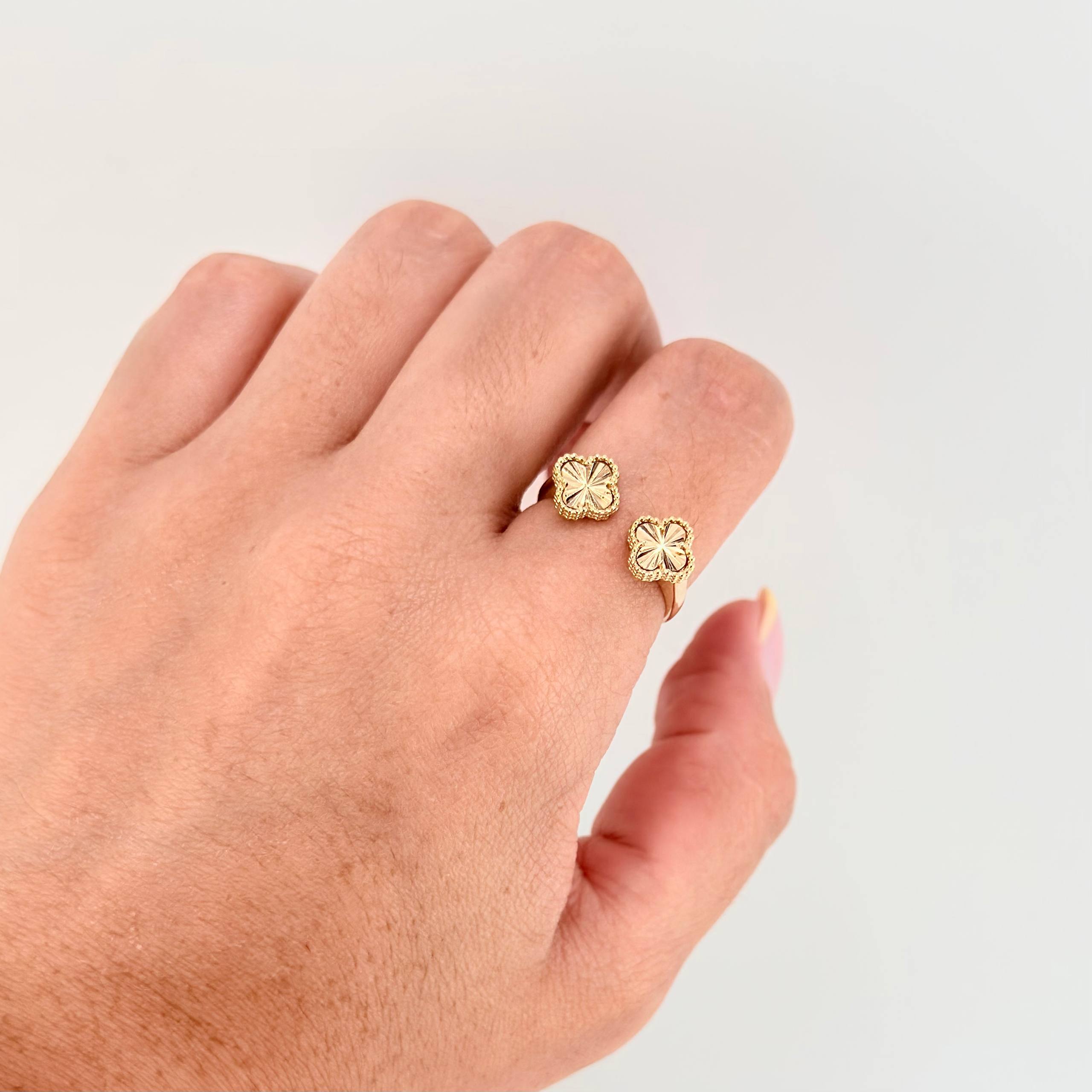 Anillo Doble Trebol Dorado 2.9gr / T7 / Oro Amarillo Nac.Esp. 18K