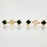 Topos Trebol Trio Malaquita Verde Nacar Blanco 4.9gr / 3cm / Oro Amarillo Nac.Esp. 18K