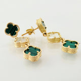 Topos Trebol Trio Malaquita Verde Nacar Blanco 4.9gr / 3cm / Oro Amarillo Nac.Esp. 18K