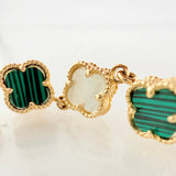 Topos Trebol Trio Malaquita Verde Nacar Blanco 4.9gr / 3cm / Oro Amarillo Nac.Esp. 18K