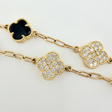 Pulso Trebol Onix Negro Circones Blancos 8gr / 17.5cm / 10.7mm Oro Amarillo Nac.Esp. 18K