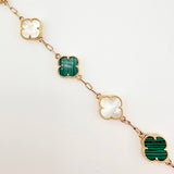 Pulso Trebol Nacar Blanco Malaquita Verde 9.05gr / 18cm / 13.8mm Oro Amarillo Nac.Esp. 18K
