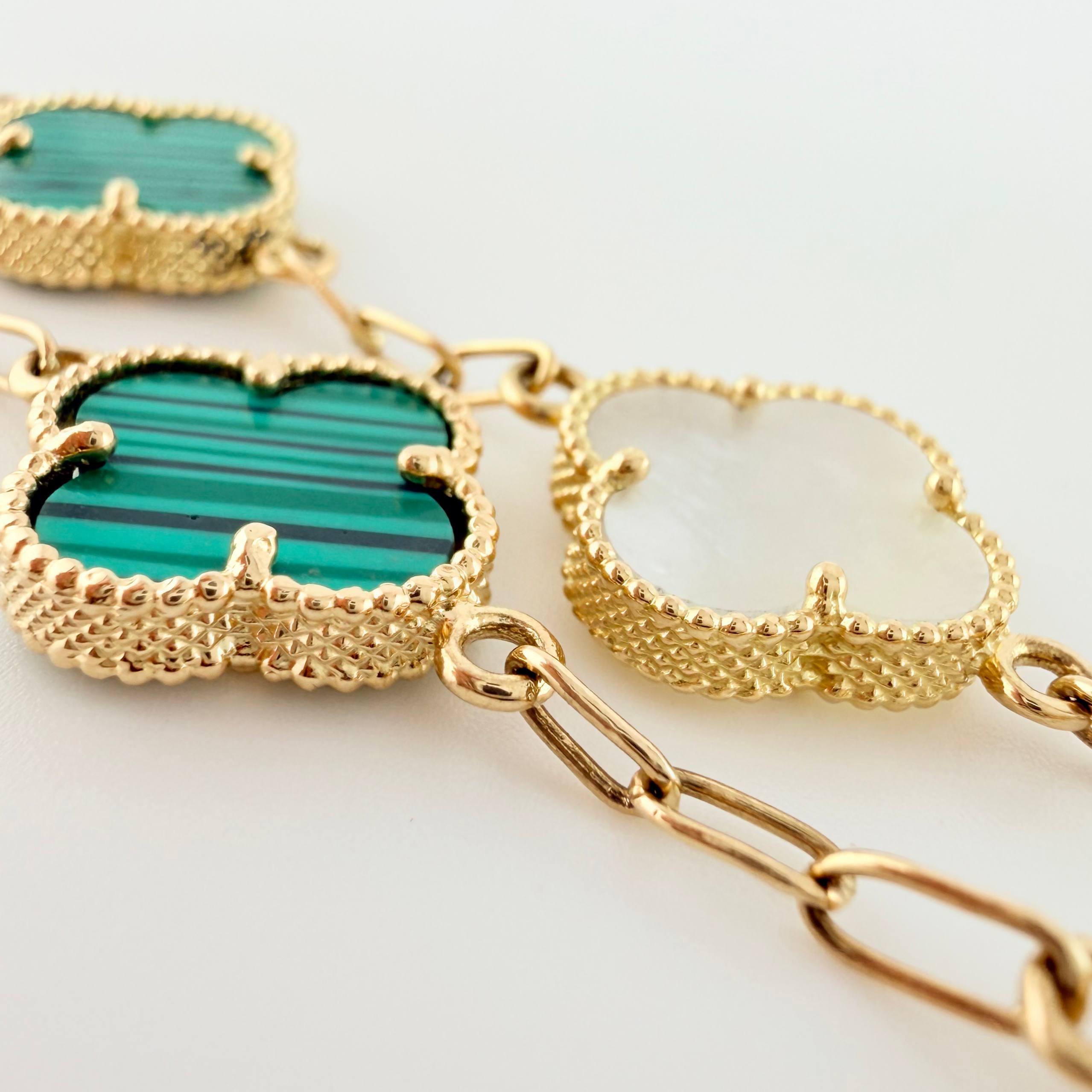 Pulso Trebol Nacar Blanco Malaquita Verde 9.05gr / 18cm / 13.8mm Oro Amarillo Nac.Esp. 18K