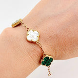 Pulso Trebol Nacar Blanco Malaquita Verde 9.05gr / 18cm / 13.8mm Oro Amarillo Nac.Esp. 18K