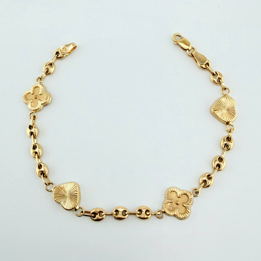 Pulso GC Trebol Intercalado Doble Faz 4.65gr / 17.5cm / 10.3mm Oro Amarillo 18K