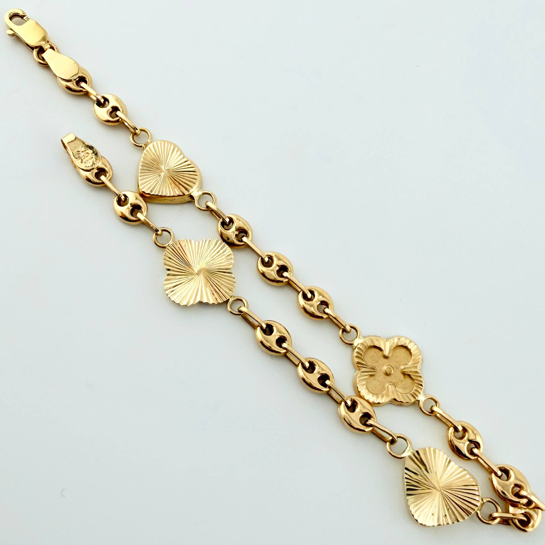 Pulso GC Trebol Intercalado Doble Faz 4.65gr / 17.5cm / 10.3mm Oro Amarillo 18K