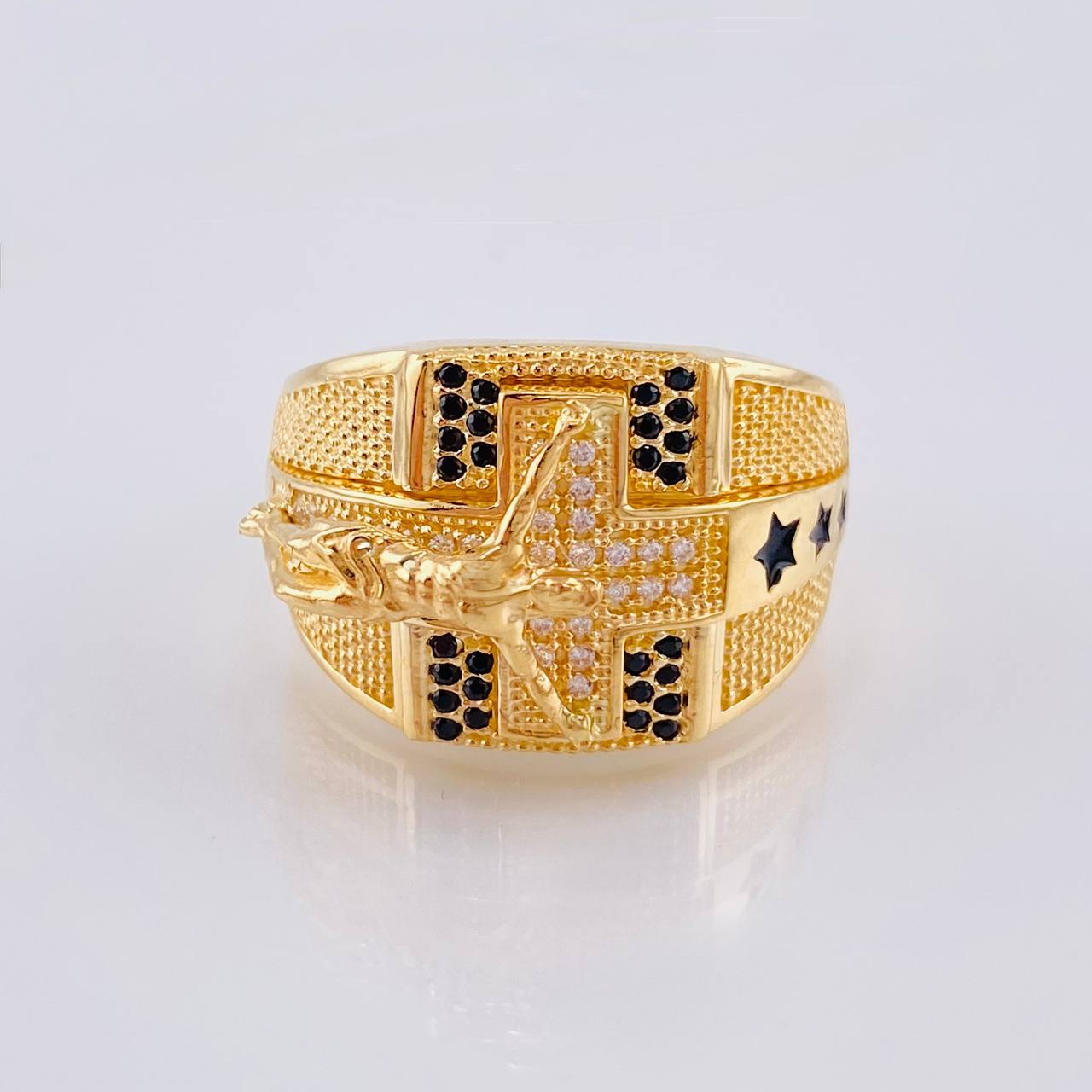 Anillo Cruz Cristo Punteado 12.05 g / T10 3/4 Oro Amarillo 18K