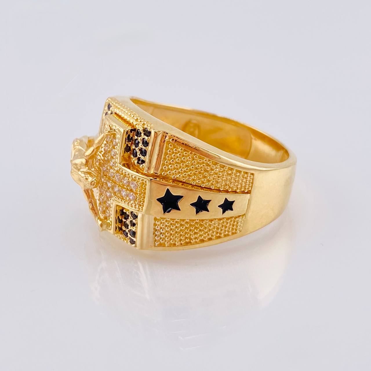 Anillo Cruz Cristo Punteado 12.05 g / T10 3/4 Oro Amarillo 18K