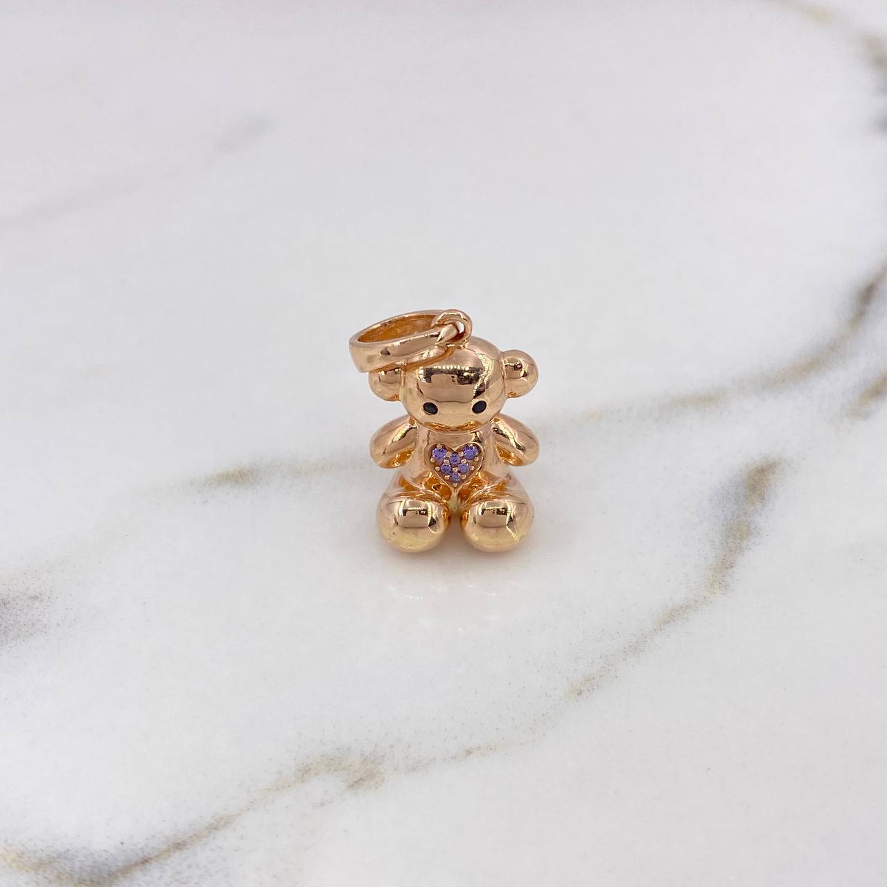 Dije Oso Corazon 7.35gr / 2.7cm / Circones Lilas Negros Oro Rosa 18K &