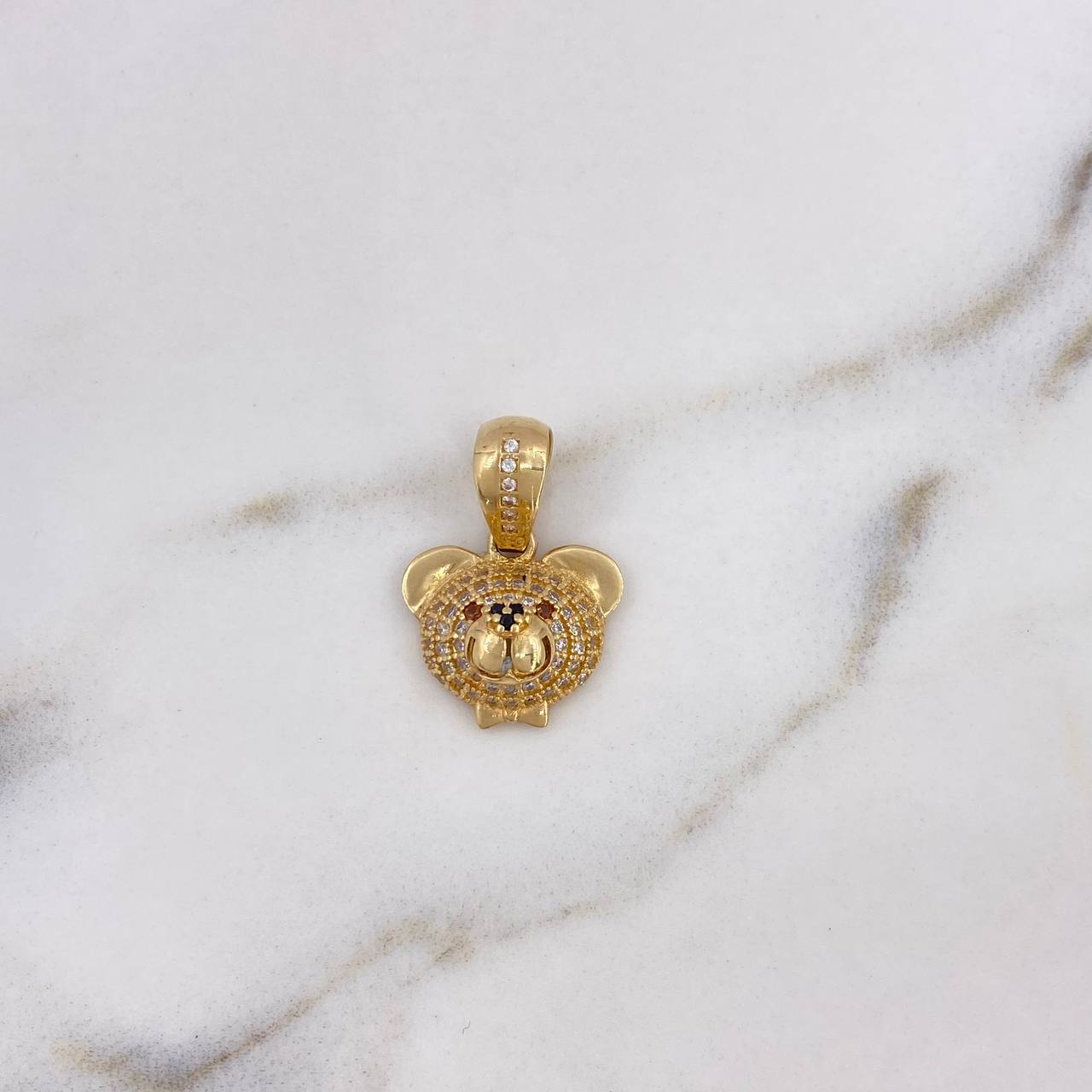 Dije Rostro Oso 3.2gr / 2.1cm / Circones Blancos-Negros-Cafes Oro Amarillo 18K $