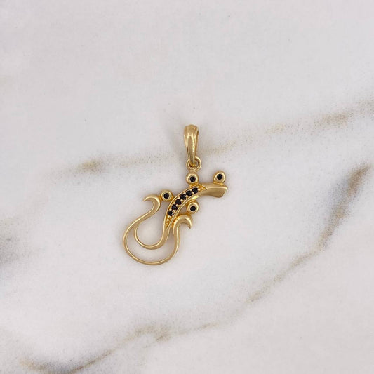 Dije Guitarra Abstracta 1.25gr / 2.3cm / Circones Negros Oro Amarillo 18K $