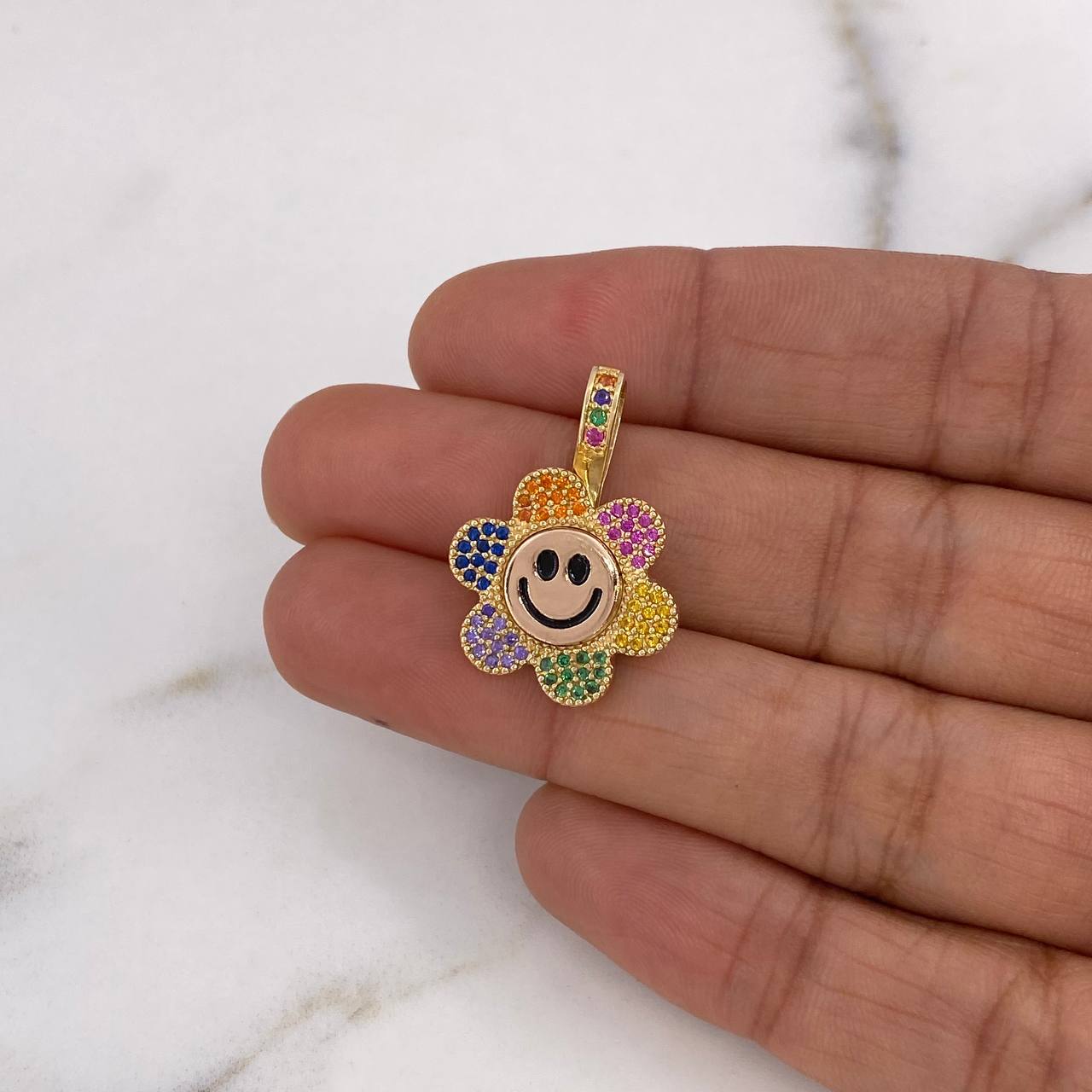 Dije Flor Animada 4.35gr / 2.5cm / Circones Colores Dos Oros Amarillo Rosa 18K $