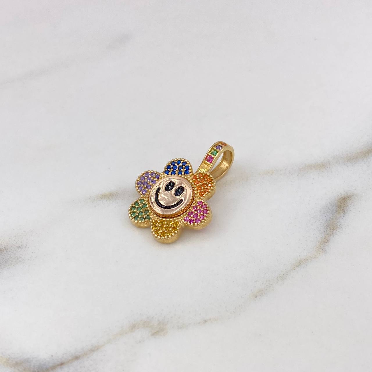 Dije Flor Animada 4.35gr / 2.5cm / Circones Colores Dos Oros Amarillo Rosa 18K $