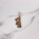 Dije Oso 2.95gr / 3.1cm / Circones Negros-Azules-Verdes Oro Rosa 18K #