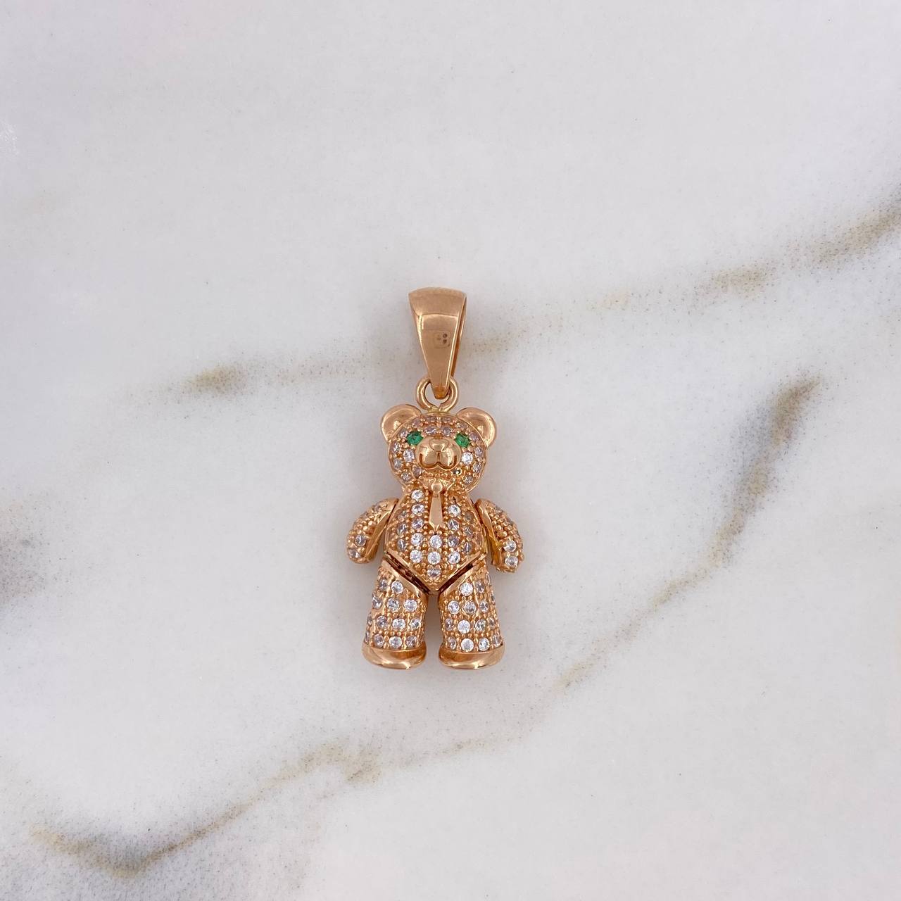 Dije Oso Articulado 4.85gr / 2.9cm / Circones Blancos Verdes Oro Rosa 18K $