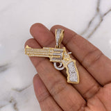 Dije Pistola 10gr / 4.7cm / Circones Blancos Negros Dos Oros Amarillo Blanco 18K #