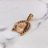 Dije Herradura Caballo 14.6gr / 5cm / Circones Negros Oro Rosa 18K &