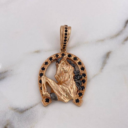 Dije Herradura Caballo 14.6gr / 5cm / Circones Negros Oro Rosa 18K &