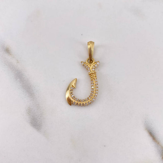 Dije Anzuelo 1.4gr / 2.7cm / Circones Blancos Oro Amarillo 18K $