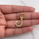 Dije Anzuelo 1.4gr / 2.7cm / Circones Blancos Oro Amarillo 18K $