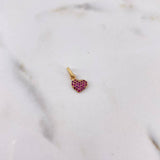 Dije Corazon 0.5gr / 1.3cm / Circones Fucsias Oro Amarillo 18K #