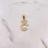 Dije Letra G Corona 1.75gr / 2.6cm / Circones Blancos Oro Amarillo 18K #