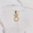 Dije Letra O Corona 1.45gr / 2.7cm / Circones Blancos Oro Amarillo 18K $