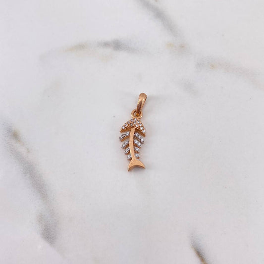 Dije Pez Esqueleto 1.9gr / 2.5cm / Circones Blancos Dos Oros Blanco Rosa 18K $