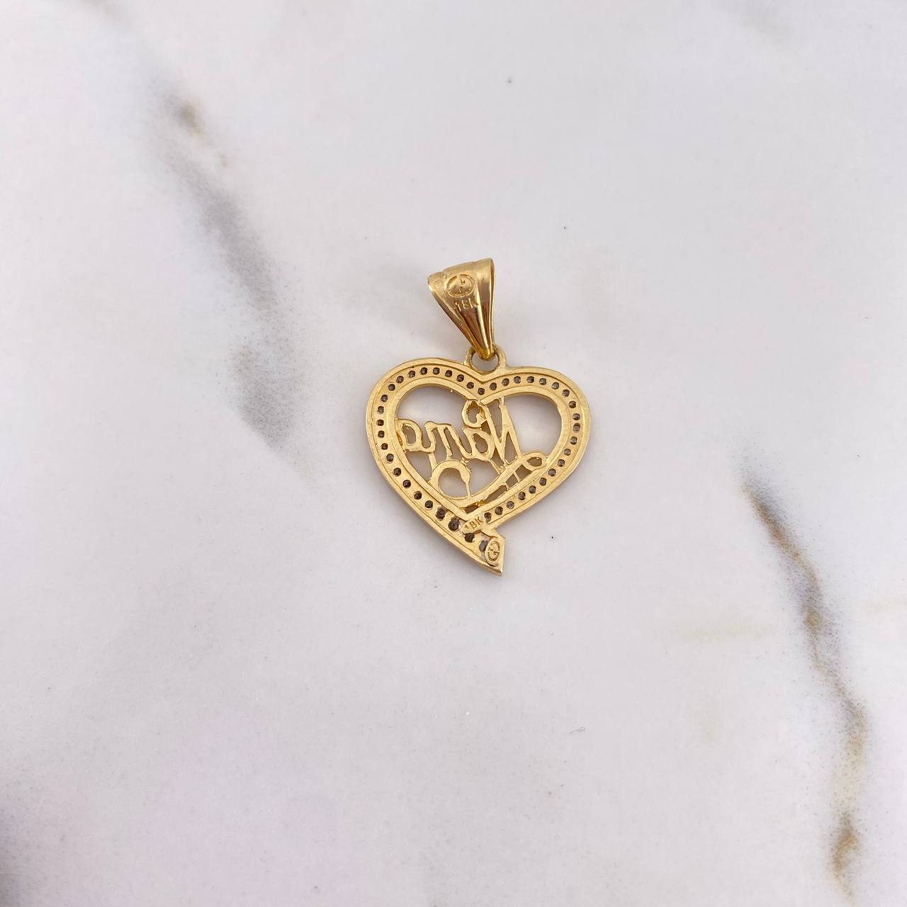 Dije Silueta Corazon 3.3gr / 2.9cm / Circones Blancos Dos Oros Amarillo Blanco 18K $