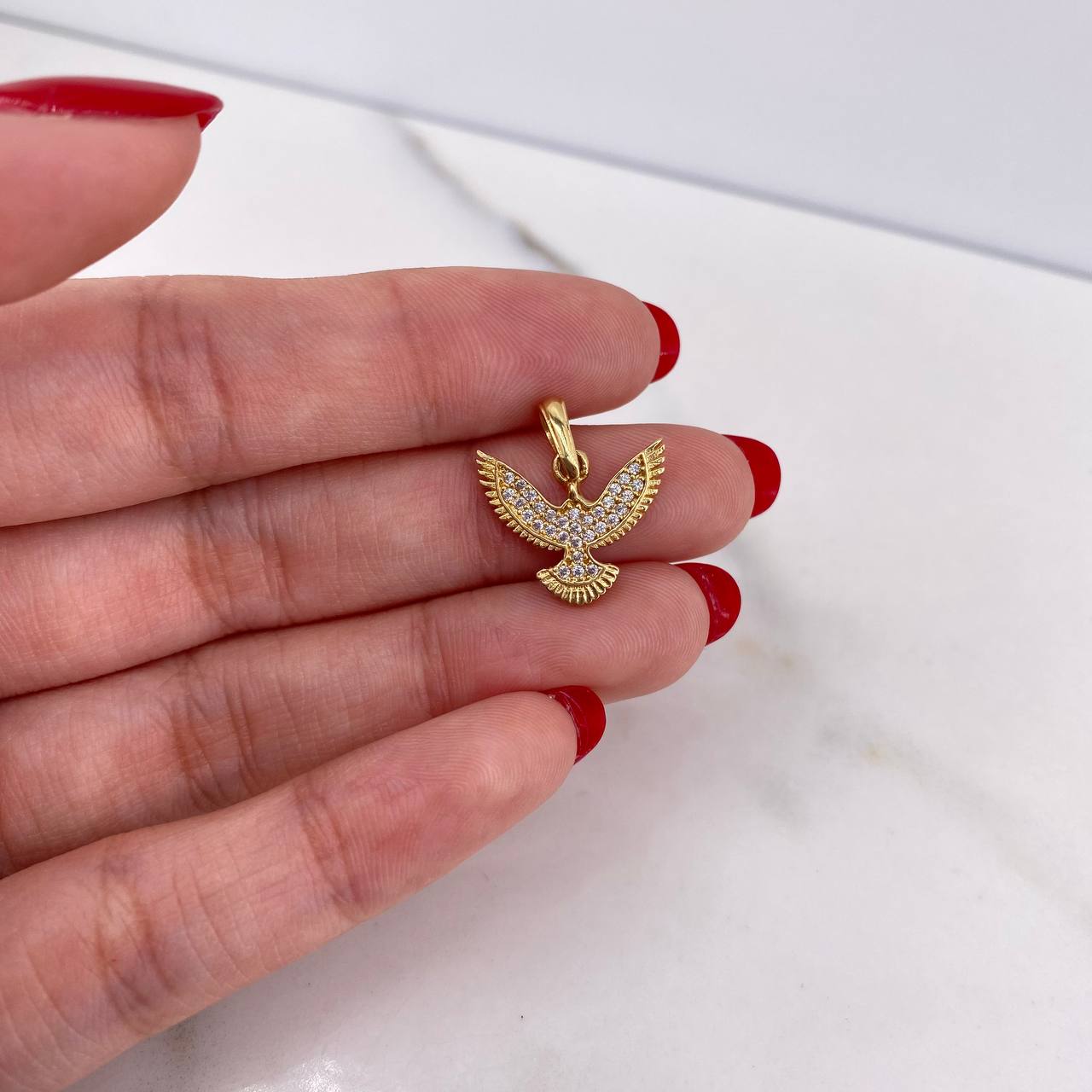 Dije Colibri 1.55gr / 1.8cm / Circones Blancos Oro Amarillo 18K #