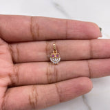 Dije Buho 0.45gr / 1.3cm / Circones Fucsias Blancos Oro Rosa 18K $