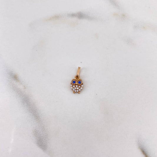 Dije Buho 0.45gr / 1.3cm / Circones Azules Blancos Oro Rosa 18K $