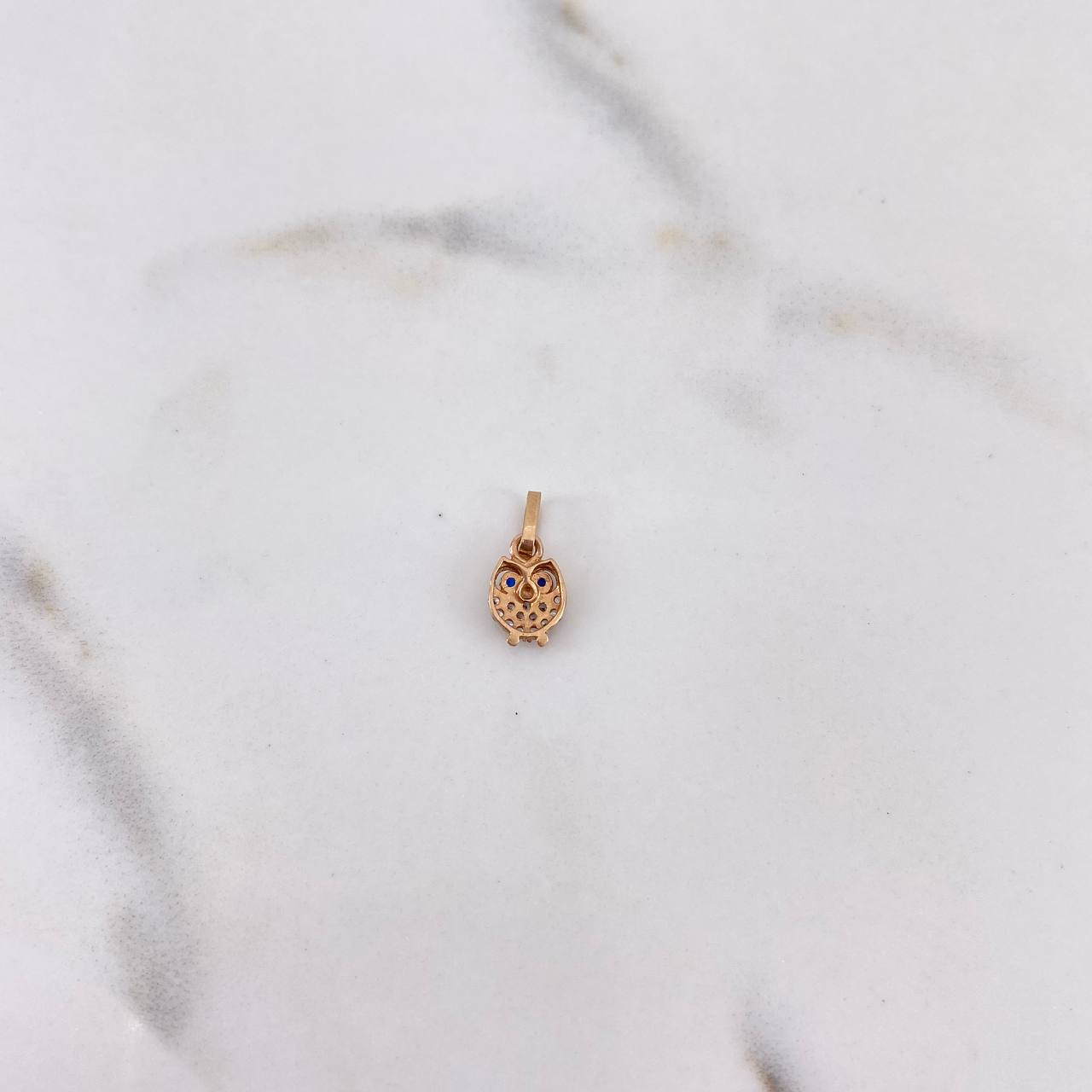 Dije Buho 0.45gr / 1.3cm / Circones Azules Blancos Oro Rosa 18K $