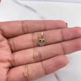 Dije Buho 0.45gr / 1.3cm / Circones Verdes Blancos Oro Rosa 18K #