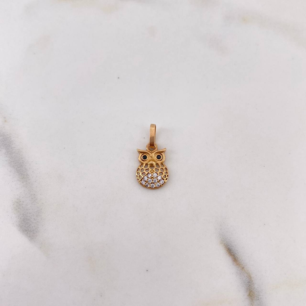 Dije Buho 0.5gr / 1.5cm / Circones Negros Blancos Oro Rosa 18K $