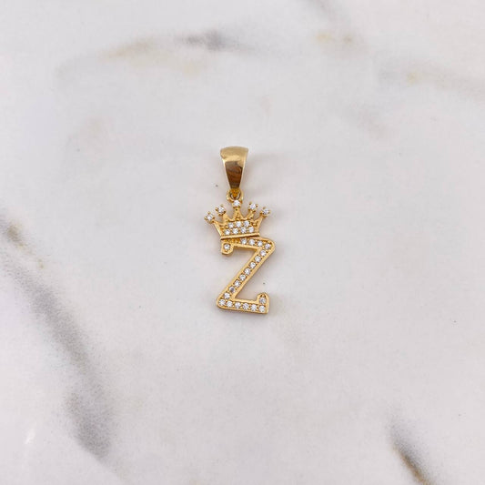 Dije Letra Z Corona 1.65gr / 2.5cm / Circones Blancos Oro Amarillo 18K $