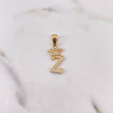 Dije Letra Z Corona 1.65gr / 2.5cm / Circones Blancos Oro Amarillo 18K $
