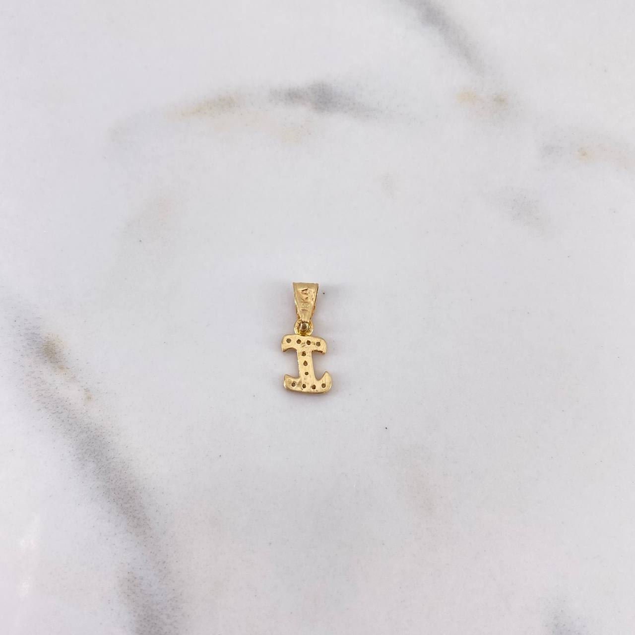 Dije Letra I 0.35gr / 1.3cm / Circones Blancos Oro Amarillo 18K #